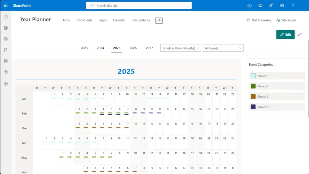 Calendar Planner web part Timeline View (months)