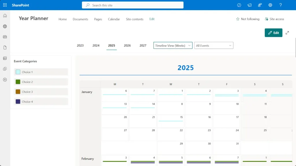 Calendar Planner web part Timeline View (Weeks)
