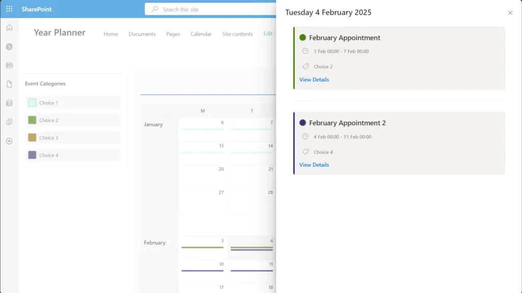 Calendar Planner web part Appointment View