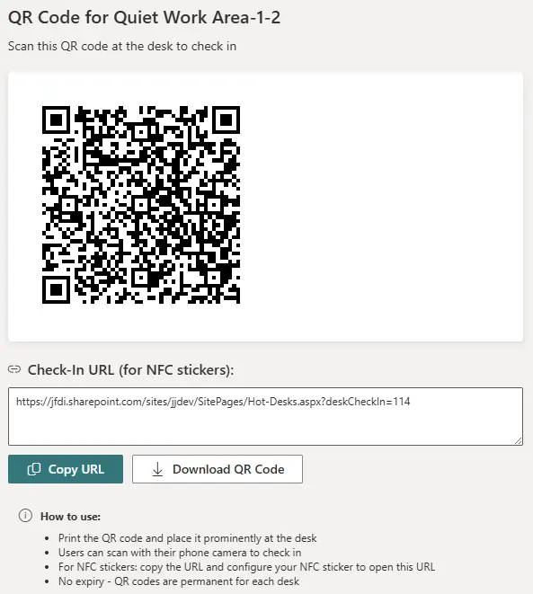 Booking Planner - Desk QR Code Generator screen