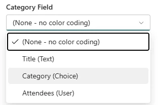 Calendar Planner web part properties pane - selecting a category field
