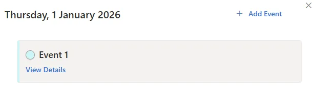 Calendar Planner web part properties pane - Add Event