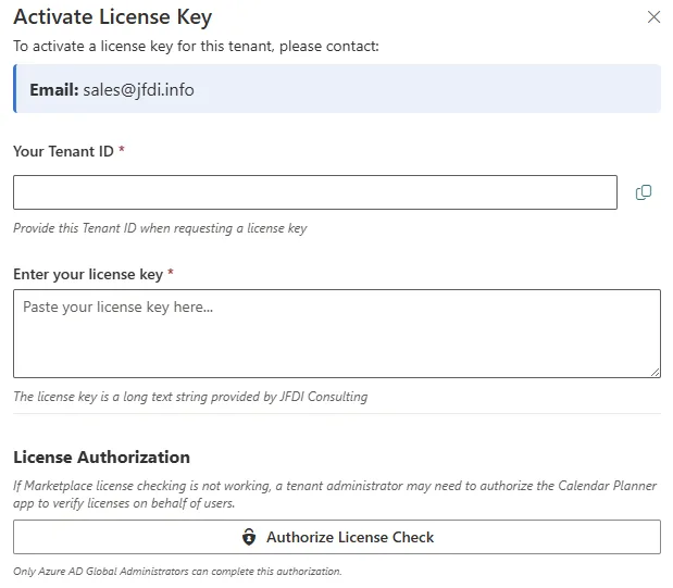 Calendar Planner web part properties pane - Activate License Key