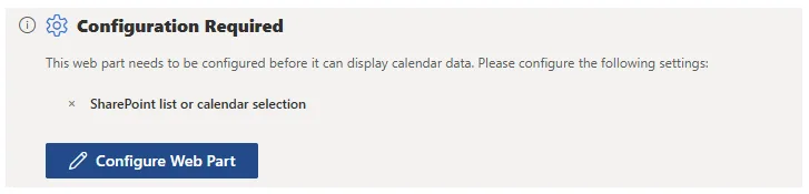 Calendar Planner added to a SharePoint page that still requires configuration